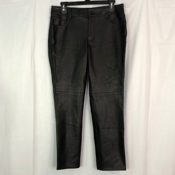 ANN TAYLOR FACTORY PETITE BLACK FAUX LEATHER PANTS Size 6P - Picture 1 of 10